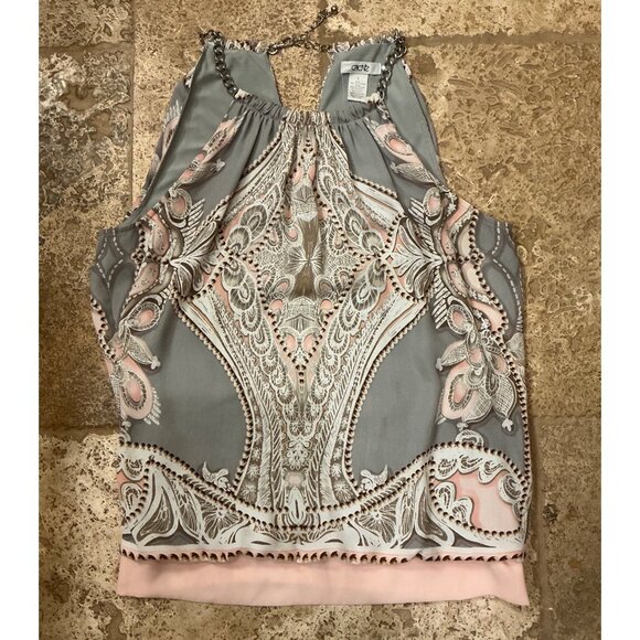 Cadies Womens Sleeveless Chain Halter Top With Paisley Print & Elastic Hem - Picture 1 of 5